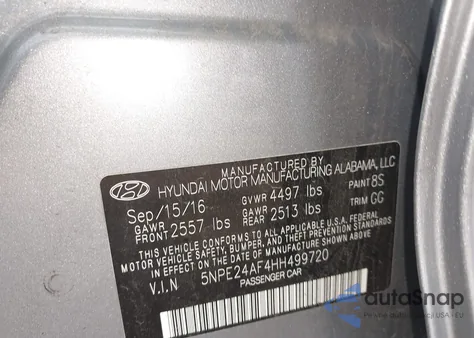 2017 Hyundai Sonata Se z USA, uszkodzony, nr VIN 5NPE24AF4HH499720